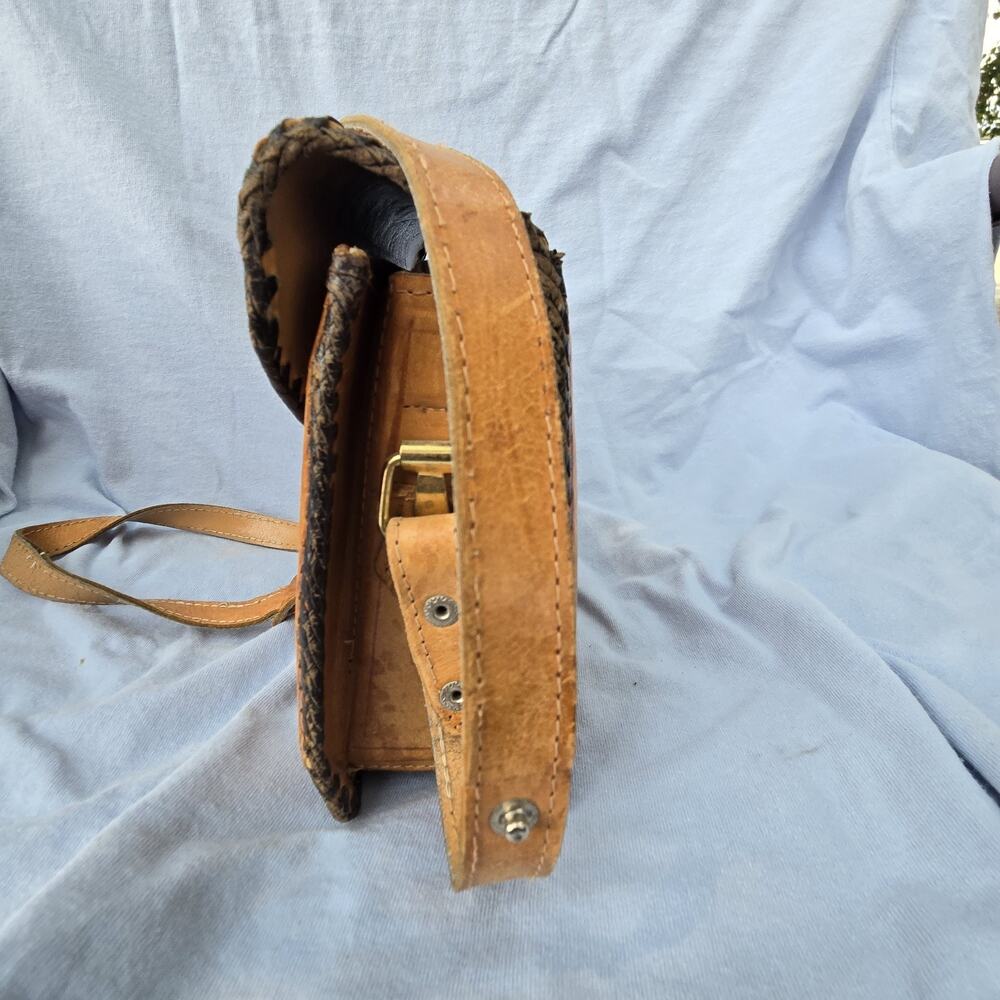 Vintage Curiosidades Mexicanas de Monterrey Hand Tooled Leather Bag Aztec Sun - Picture 13 of 13